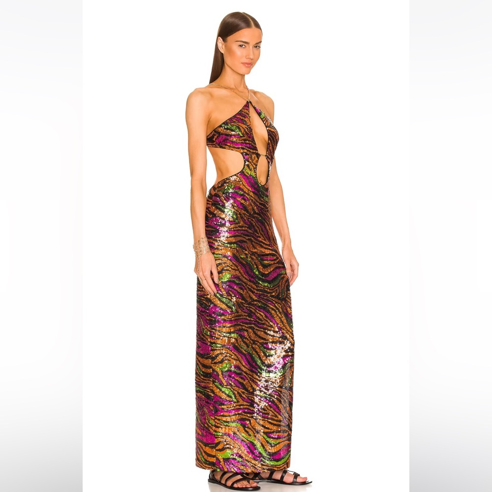 Dundas x Revolve Jerry sequin maxi dress in black zebra